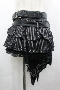 画像1: SEX POT ReVeNGe / ダメージフラップストライプフリルミニスカート  黒×シルバー I-26-04-10-075-SP-SK-TE-ZI