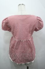 画像2: PINK HOUSE / キューピー刺繍ストライプ半袖ブラウス  赤Ｘ白 I-26-04-10-009-LO-BL-SA-ZI (2)