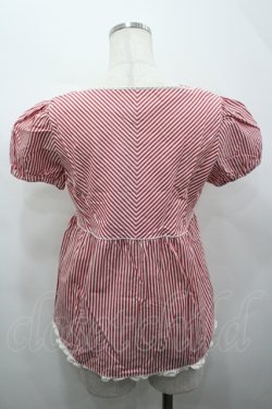 画像2: PINK HOUSE / キューピー刺繍ストライプ半袖ブラウス  赤Ｘ白 I-26-04-10-009-LO-BL-SA-ZI