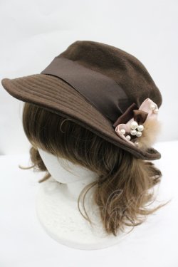 画像1: axes femme / ファーコサージュポークパイ  ブラウン I-26-04-10-112-AX-AC-SA-ZI