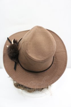画像3: axes femme / ファーリボン付つば広帽  モカ I-26-04-10-116-AX-AC-SA-ZI