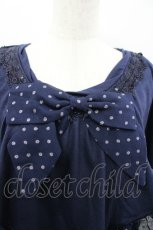画像3: axes femme / ラメドットリボンフリル半袖カットソー  ネイビー I-26-04-10-123-AX-TO-SA-ZI (3)