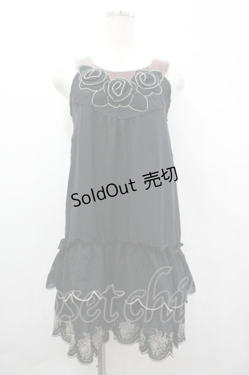 画像1: axes femme / ニットカメリアモチーフノースリーブチュニック  黒Ｘパープル I-26-04-10-125-AX-TO-SA-ZI (1)