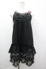 画像1: axes femme / ニットカメリアモチーフノースリーブチュニック  黒Ｘパープル I-26-04-10-125-AX-TO-SA-ZI (1)