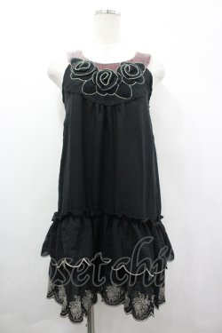 画像1: axes femme / ニットカメリアモチーフノースリーブチュニック  黒Ｘパープル I-26-04-10-125-AX-TO-SA-ZI