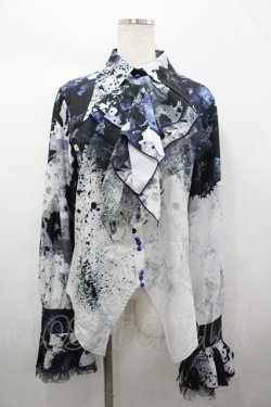 画像1: LILITH HOUSE / しぶき総柄長袖ブラウス XL 黒Ｘ白 I-26-04-10-002-LO-BL-SA-ZI