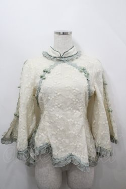 画像1: Hinana Queena（海外ロリータブランド） / 菫の秘め事 チャイナ風ブラウス M 生成り×グリーン I-26-04-12-001-LO-BL-TE-ZI