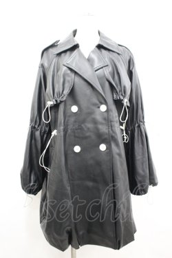 画像1: lilLilly / フェイクレザーフリルコート  黒 I-26-04-12-034-LO-CO-SA-ZI