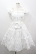 BABY,THE STARS SHINE BRIGHT / Innocent Ribbon Lace シャーリングジャンパースカート  白 I-26-04-12-037-BA-OP-SA-ZI