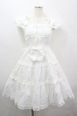 画像1: BABY,THE STARS SHINE BRIGHT / Innocent Ribbon Lace シャーリングジャンパースカート  白 I-26-04-12-037-BA-OP-SA-ZI (1)
