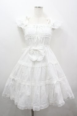 画像1: BABY,THE STARS SHINE BRIGHT / Innocent Ribbon Lace シャーリングジャンパースカート  白 I-26-04-12-037-BA-OP-SA-ZI