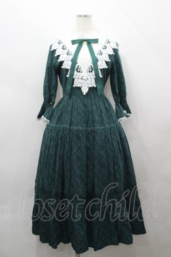画像1: Avenue Denfer / クラシカル コットンジャガード レーススタンドカラードレス M グリーン I-26-04-12-042-LO-OP-TE-ZI