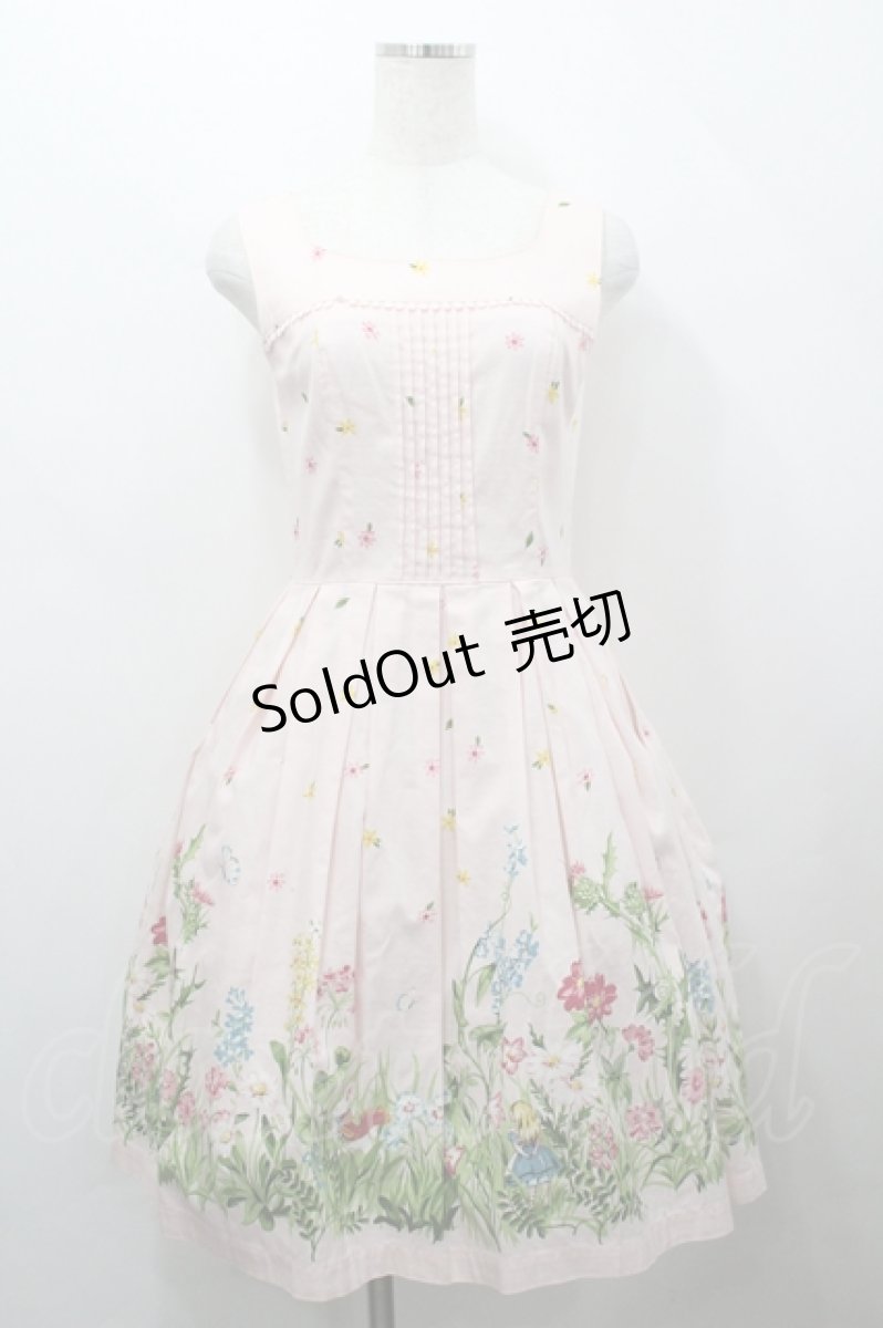 画像1: Emily Temple cute / お花畑プリントリボンベルト付ノースリーブワンピース  ピンク I-26-04-12-049-ET-OP-TE-ZI (1)