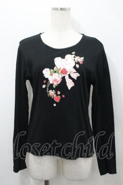 画像1: PINK HOUSE / オーナメントローズプリントカットソー M 黒 I-26-04-12-010-LO-TO-TE-ZI