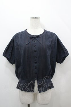 画像1: PINK HOUSE / フロントピンタック半袖ブラウス  ネイビー I-26-04-12-002-LO-BL-SA-ZI