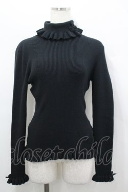 画像1: PINK HOUSE / フリルタートルネックリブニット  黒 I-26-04-12-014-LO-TO-TE-ZI