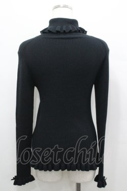 画像2: PINK HOUSE / フリルタートルネックリブニット  黒 I-26-04-12-014-LO-TO-TE-ZI