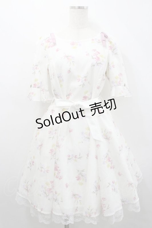 画像1: LODISPOTTO / 肩リボン水彩花柄ワンピース M オフ I-26-04-14-068-LO-OP-TE-ZI (1)