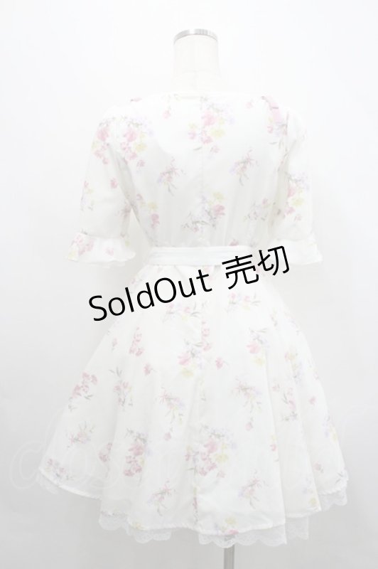 画像2: LODISPOTTO / 肩リボン水彩花柄ワンピース M オフ I-26-04-14-068-LO-OP-TE-ZI (2)