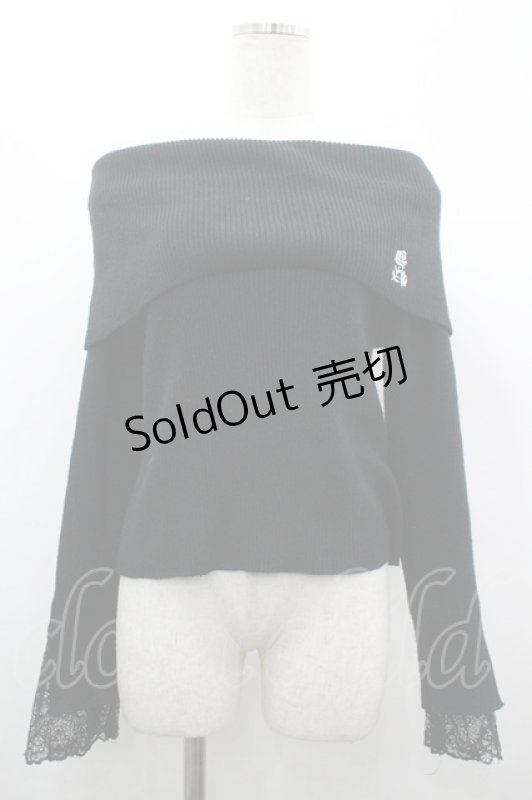 画像1: axes femme / ローズ刺繍オフショルニット F 黒 I-26-04-14-020-AX-TO-TE-ZI (1)