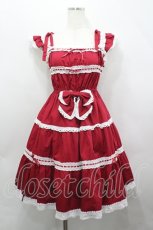 画像1: BABY,THE STARS SHINE BRIGHT / Innocent Ribbon Frillシャーリングジャンパースカート  赤Ｘ白 I-26-04-19-058-BA-OP-SA-ZI (1)
