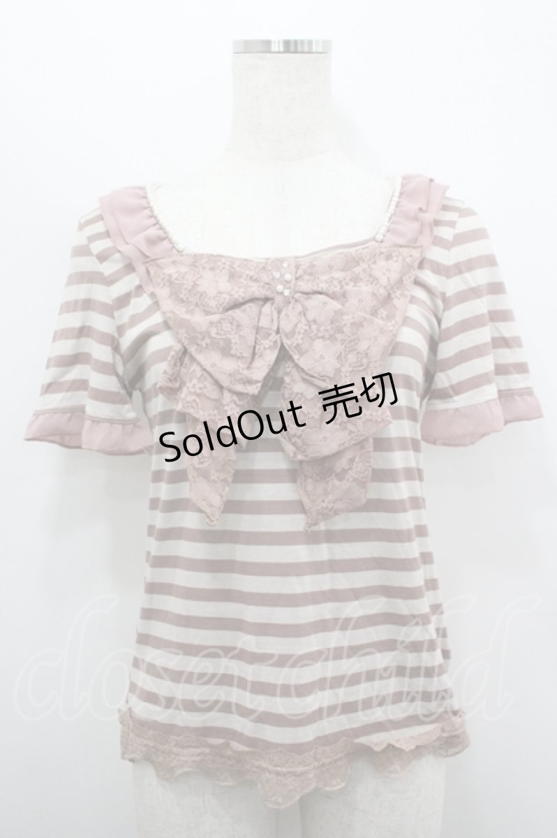 画像1: axes femme / レースBIGリボンボーダー半袖カットソー  アワピンク I-26-04-19-022-AX-TO-SA-ZI (1)