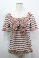 画像1: axes femme / レースBIGリボンボーダー半袖カットソー  アワピンク I-26-04-19-022-AX-TO-SA-ZI (1)