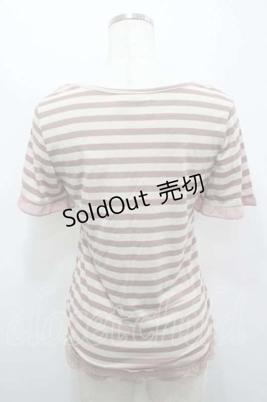 画像2: axes femme / レースBIGリボンボーダー半袖カットソー  アワピンク I-26-04-19-022-AX-TO-SA-ZI (2)