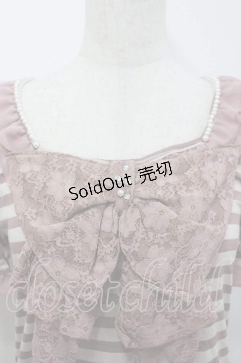 画像3: axes femme / レースBIGリボンボーダー半袖カットソー  アワピンク I-26-04-19-022-AX-TO-SA-ZI (3)