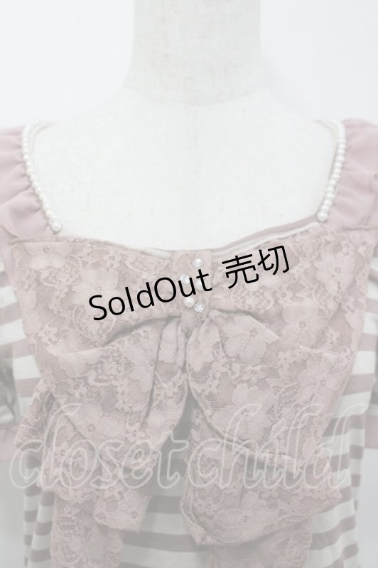 画像3: axes femme / レースBIGリボンボーダー半袖カットソー  アワピンク I-26-04-19-022-AX-TO-SA-ZI (3)