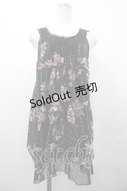 画像1: axes femme / 花柄ノースリーブチュニック M 黒 I-26-04-19-078-AX-OP-TE-ZI (1)