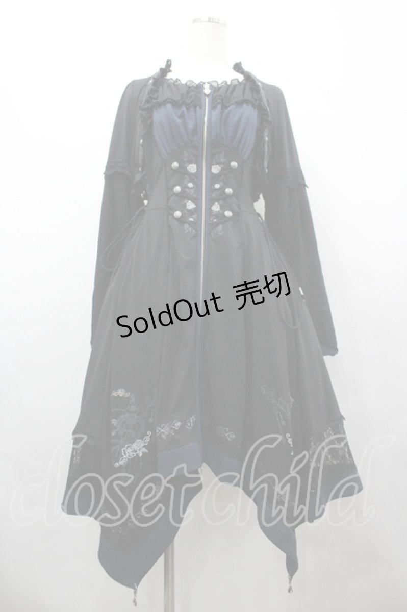 画像1: Ozz oneste / 薔薇刺繍ZIPワンピース  黒×青 I-26-04-19-088-OO-OP-TE-ZI (1)