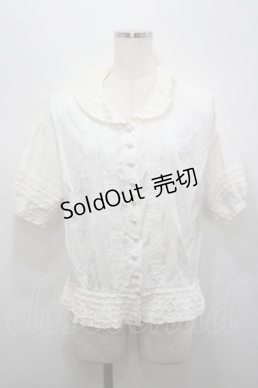 画像1: PINK HOUSE / ピコフリル襟半袖ブラウス  白 I-26-04-20-038-LO-BL-SA-ZI (1)