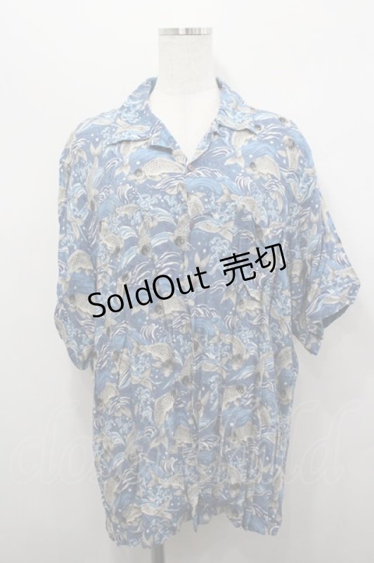 画像1: Karl Helmut / 鯉柄半袖シャツ M 青 I-26-04-20-045-EL-BL-SA-ZI (1)