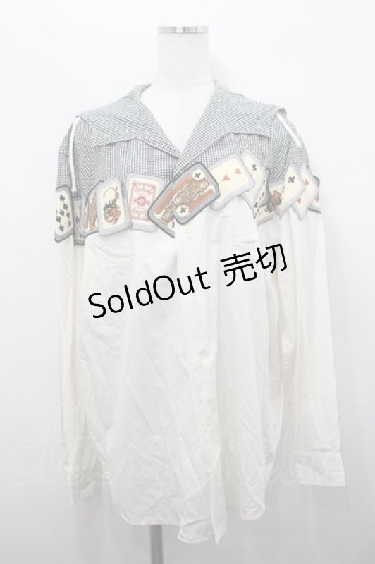 画像1: Karl Helmut / トランプワッペン&ギンガムチェックフードシャツ  白Ｘ黒 I-26-04-20-049-EL-BL-SA-ZI (1)