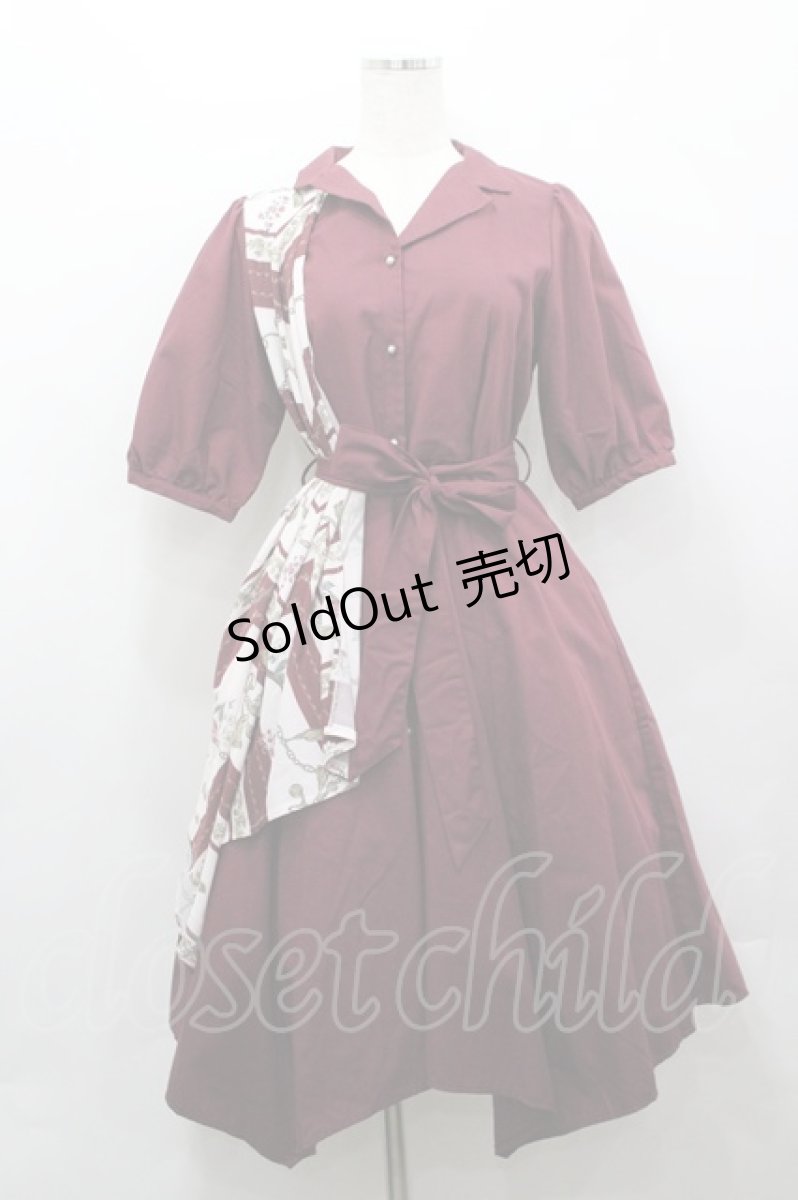 画像1: axes femme / スカーフ切替シャツワンピース M レッド I-26-04-20-078-AX-OP-SA-ZI (1)