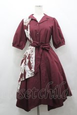 画像1: axes femme / スカーフ切替シャツワンピース M レッド I-26-04-20-078-AX-OP-SA-ZI (1)