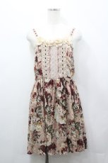 画像1: axes femme / 薔薇プリント&胸元フラワーモチーフジャンパースカート M ワイン I-26-04-20-079-AX-OP-SA-ZI (1)