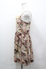 画像2: axes femme / 薔薇プリント&胸元フラワーモチーフジャンパースカート M ワイン I-26-04-20-079-AX-OP-SA-ZI (2)
