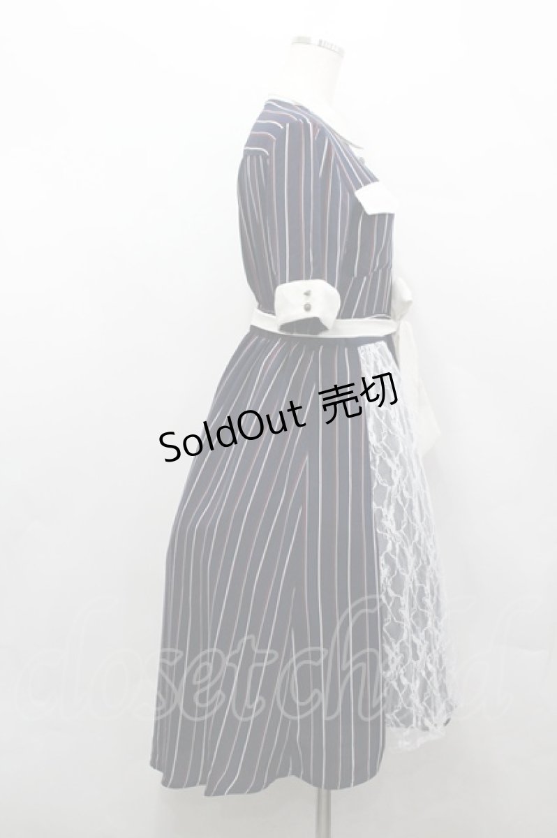 画像4: axes femme / ストライプ柄レースワンピース  青Ｘ白 I-26-04-20-081-AX-OP-SA-ZI (4)