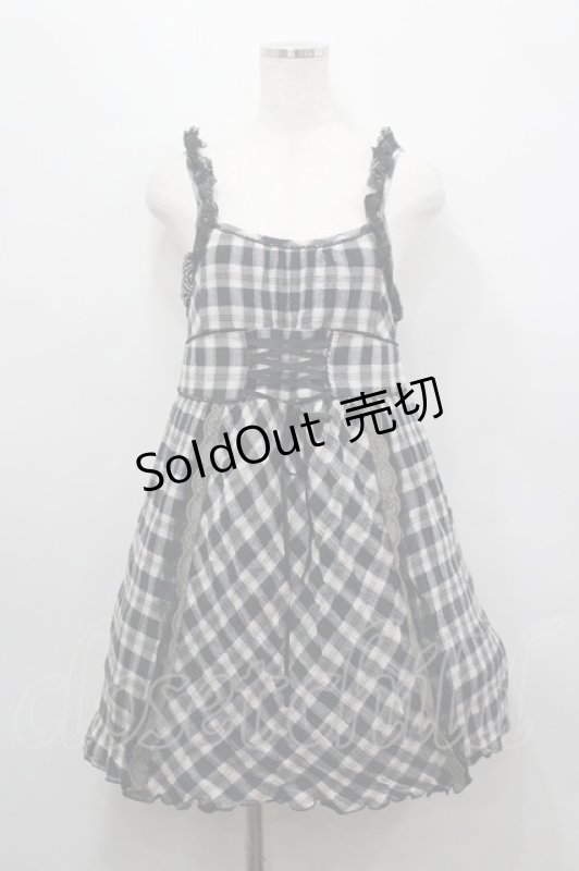 画像1: axes femme / ワッシャーギンガムキャミワンピース  黒Ｘ白 I-26-04-20-083-AX-OP-SA-ZI (1)