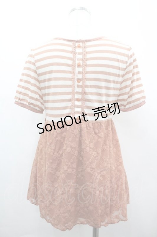 画像2: axes femme / ボーダーレース切り替え半袖カットソー M オレンジ I-26-04-21-010-AX-TO-SA-ZI (2)