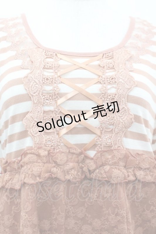 画像3: axes femme / ボーダーレース切り替え半袖カットソー M オレンジ I-26-04-21-010-AX-TO-SA-ZI (3)