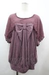 画像1: axes femme / フロントリボンレース切り替え半袖カットソー M パープル I-26-04-21-013-AX-TO-SA-ZI (1)