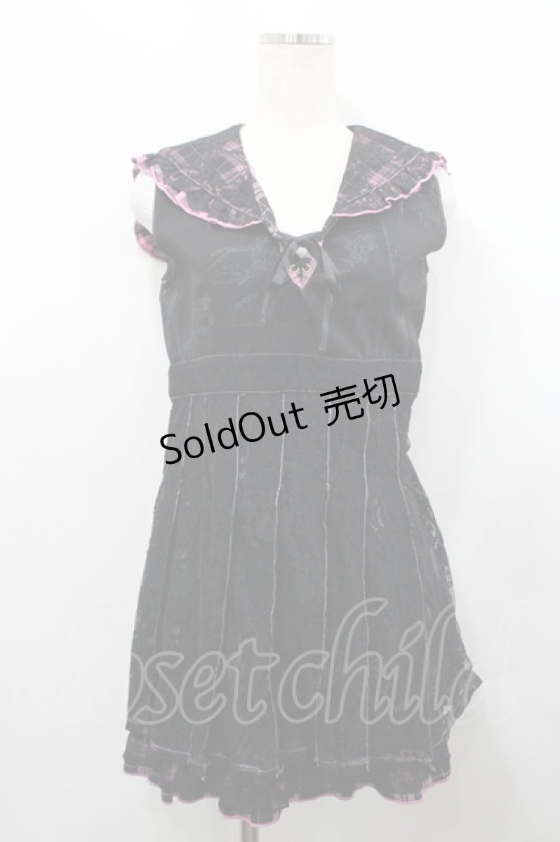 画像1: H jelly / チェック襟ノースリーブワンピース  黒Ｘピンク I-26-04-22-060-HN-OP-SA-ZI (1)