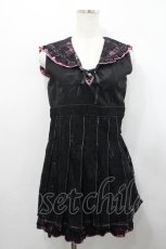 画像1: H jelly / チェック襟ノースリーブワンピース  黒Ｘピンク I-26-04-22-060-HN-OP-SA-ZI (1)