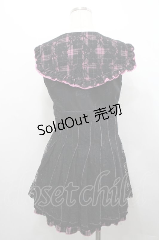 画像2: H jelly / チェック襟ノースリーブワンピース  黒Ｘピンク I-26-04-22-060-HN-OP-SA-ZI (2)