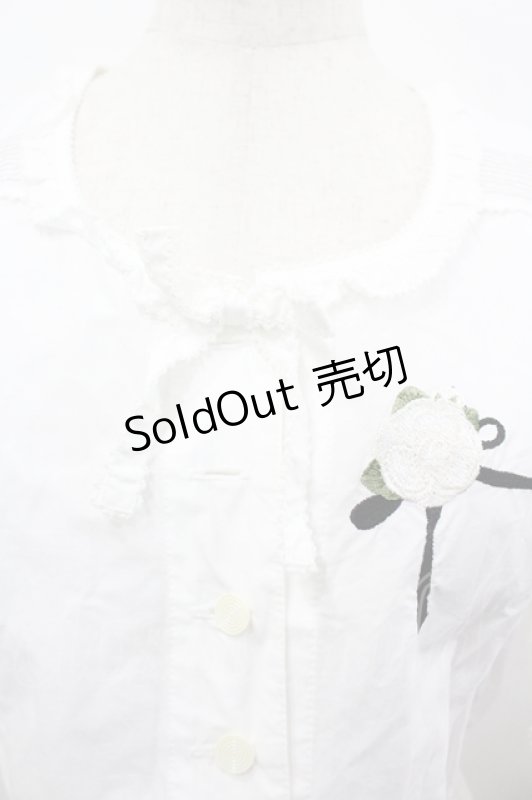 画像3: KANEKO ISAO / カメリア刺繍前開き半袖ワンピース  白 I-26-04-22-071-EL-OP-TE-ZI (3)
