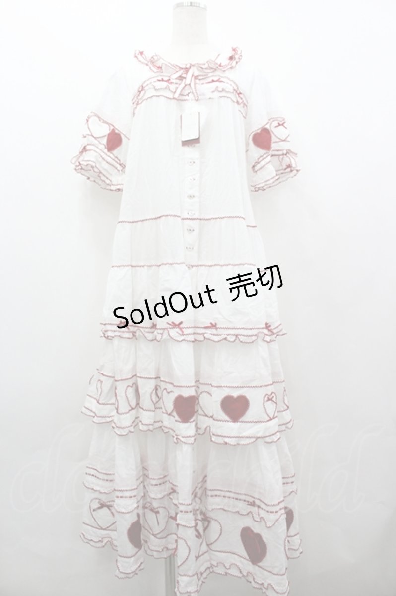 画像1: PINK HOUSE / 関西限定ハートパッチワークワンピース  白Ｘ赤 I-26-04-22-072-LO-OP-SA-ZI (1)