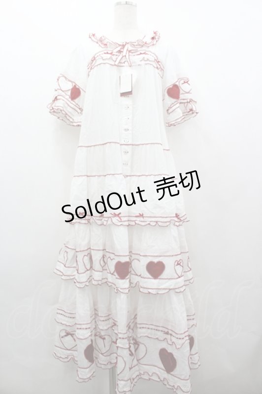画像1: PINK HOUSE / 関西限定ハートパッチワークワンピース  白Ｘ赤 I-26-04-22-072-LO-OP-SA-ZI (1)